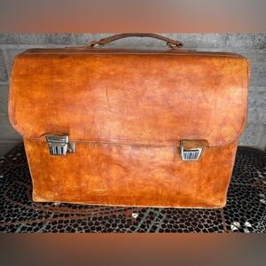 Vintage 1980s Madagascar Leather Briefcase Satchel Brown Work Bag